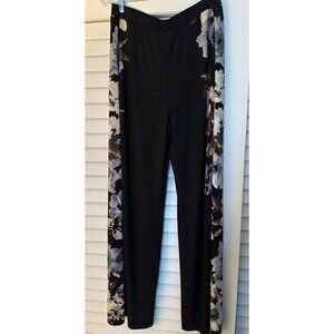 Susan Graver Womens Black Floral Print Pull-On Pants Size M